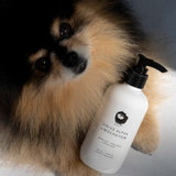 Mocha Pom posing with Sirius Alpha canine wash